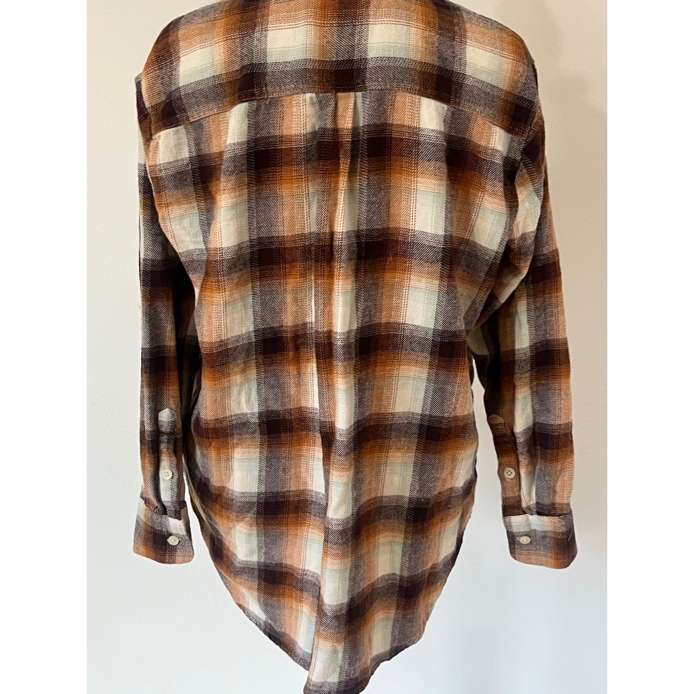 Madewell plaid flannel Button down shirt women's‎ small 100% cotton brown cream - Picture 9 of 13